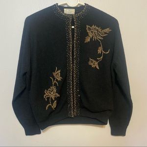 Vintage Ron Richard Black Wool Beaded Cardigan